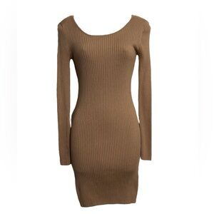 Derek Heart Long Sleeve Brown Knit Dress